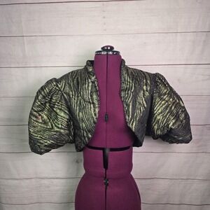 Vintage Lillie Rubin Jacket Womens Small Gold Animal Print Puff Sleeve 80s